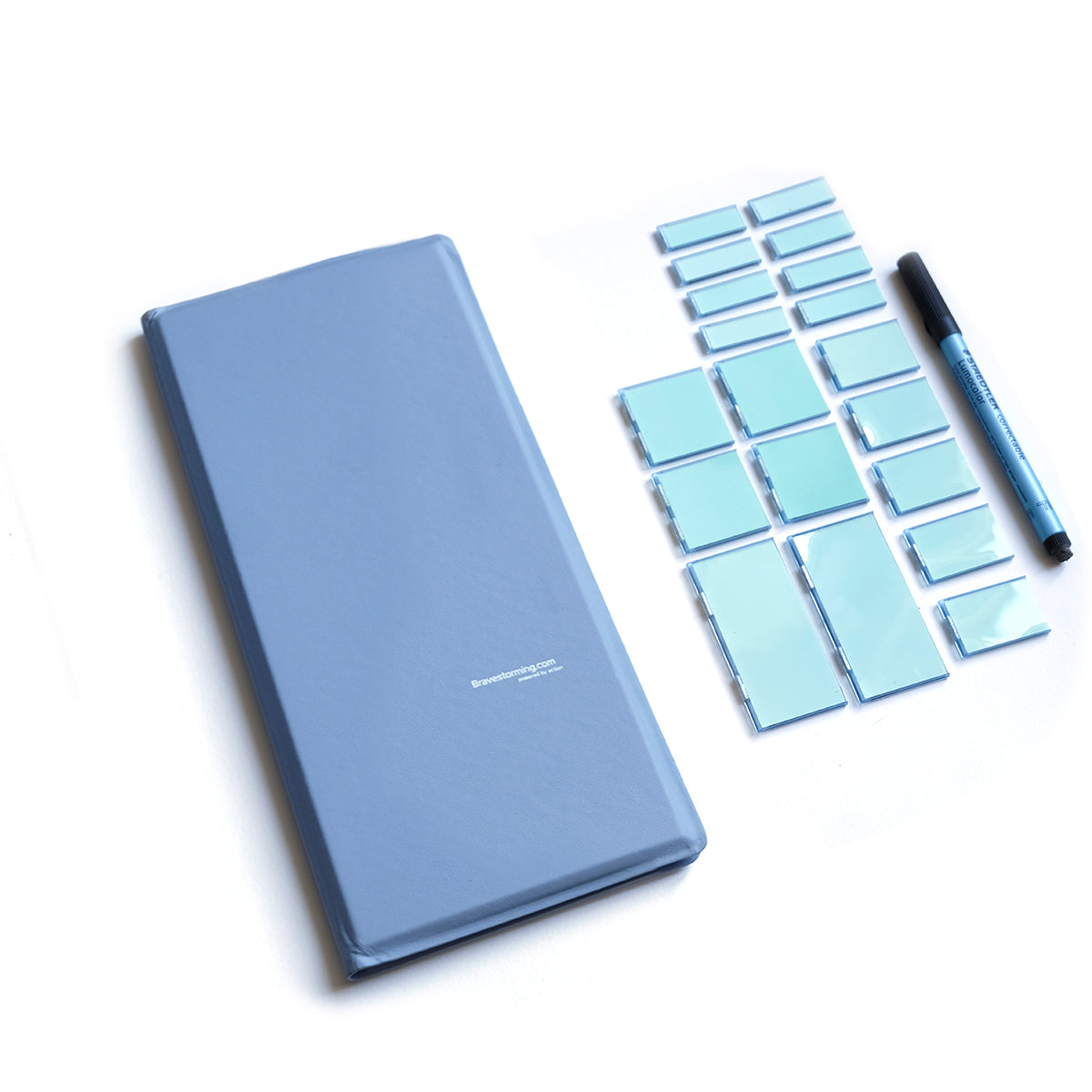 violet notebook with whiteboard stickers 